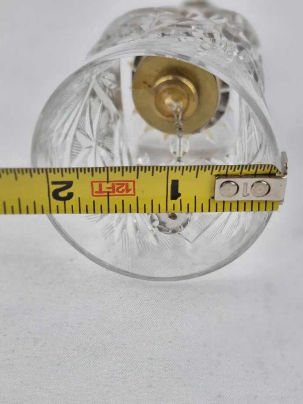 Vintage Hand-Cut Lead Crystal Dinner Bell Ornate Pewter Handle